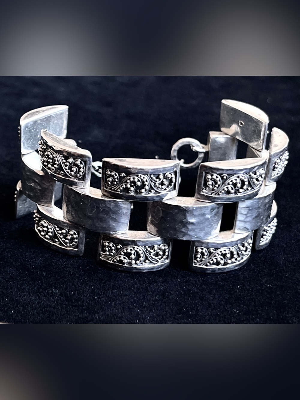 Lois Hill Premium Heavy Sterling Silver Bali Granulated Scroll Link Bracelet 71g